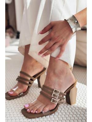 Lovinta Mat Saten Taş Tokalı Kadın Terlik Haki