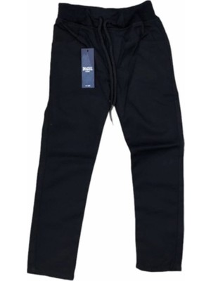 Çocuk Okul Pantalonu Şerz Kumaş Tam Lastikli Kaşkorse Siyah