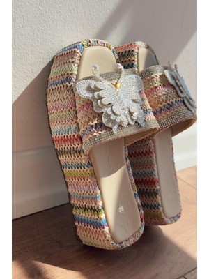 Dayned Hasır Taş Detaylı Kadın Terlik Çok Renkli