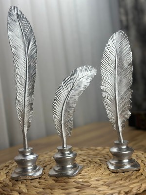 3'lü Mermerit Kuş Tüyü Gümüş Dekoratif Obje Seti