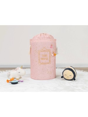 Buğz Baby Kullanımı Kolay Desenli Taşınabilir Torbalı Yuvarlak Sepet(Pembe) Çamaşır Sepeti 04270