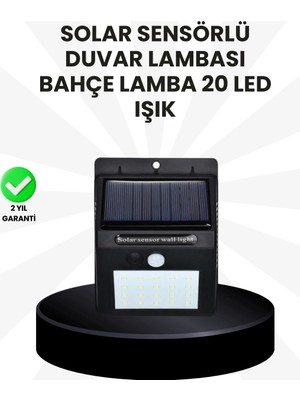 Buğz Su Geçirmez IP65 20 LED Solar Sensörlü Bahçe ve Veranda Aydınlatma
