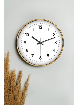 30 cm Gerçek Camlı Akar Saniyeli Ince Çerçeveli Duvar Saati - Gold