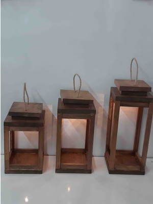 Dekoratif Asmalı Ahşap Fener 3 Lü Set