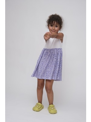 Kız Çocuk  Lila Renk Etek Garnili Sıfır Kol Bürümcük Elbise