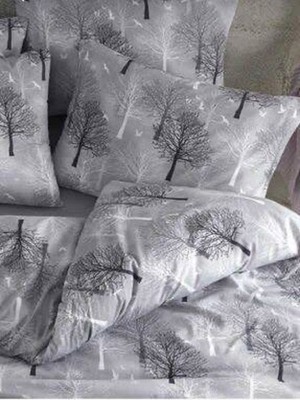 Uykulife Gri Ağaç Çift Kişilik Lastikli Çarşaflı Nevresim Takımı