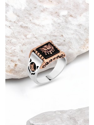 Silverplus Onix Taşlı Üzeri Osmanlı Devlet Armalı Gümüş Erkek Yüzük