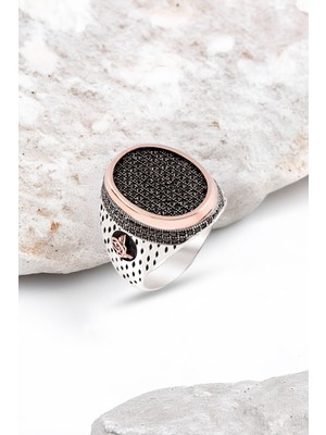 Silverplus Gümüş Zirkon Taşlı Osmanlı Tuğralı İşlemeli Erkek Yüzük