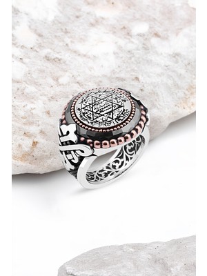 Silverplus Mineli Süleyman Mührü Kenarı Çember Taşlı Gümüş Erkek Yüzük