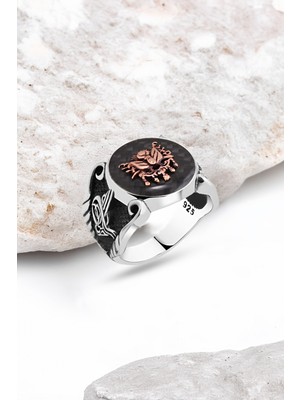 Silverplus Karbon Üzeri Osmanlı Devlet Armalı Gümüş Erkek Yüzük