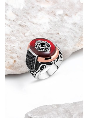 Silverplus Sentetik Kehribar Motifli Gümüş Erkek Yüzük