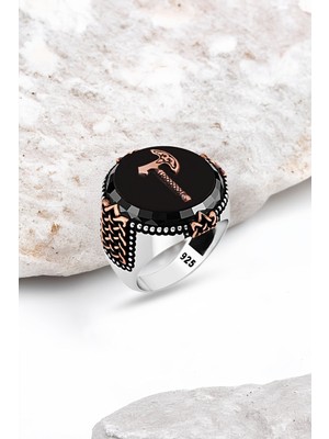 Silverplus Onix Taşlı Baltalı Gümüş Erkek Yüzük