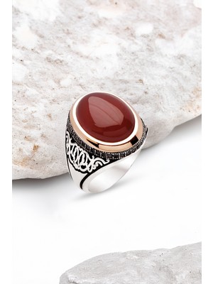 Silverplus Gümüş Akik Kapşon Taşlı Erkek Yüzük