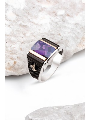 Silverplus Gümüş Özel Kesim Taşlı Erkek Yüzük