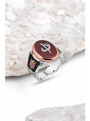 Silverplus Akik Taş Üzeri Elif-Vav Gümüş Erkek Yüzük