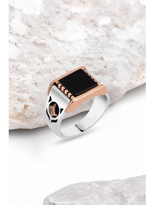 Silverplus Düz Onix Taşlı Gümüş Erkek Yüzük