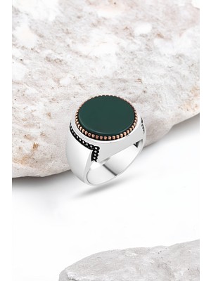 Silverplus Yeşil Akik Taşlı Gümüş Erkek Yüzük