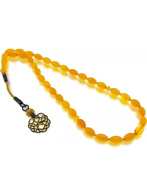 Silverplus Gümüş El İşi Kazaz Püsküllü Sarı Renk Sıkma Kehribar Tesbih