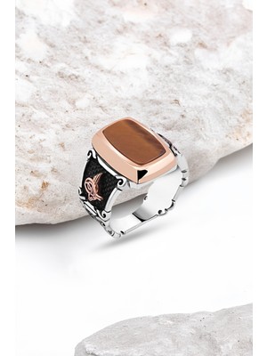 Silverplus Kaplan Gözü Taşlı Gümüş Erkek Yüzük