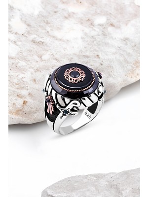 Silverplus Onix Taşlı Motifli Gümüş Erkek Yüzük