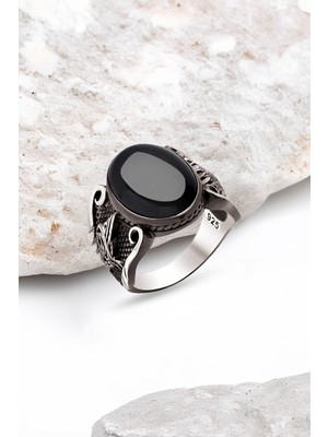 Silverplus Gümüş Kapşon Taşlı Osmanlı Armalı Erkek Yüzük