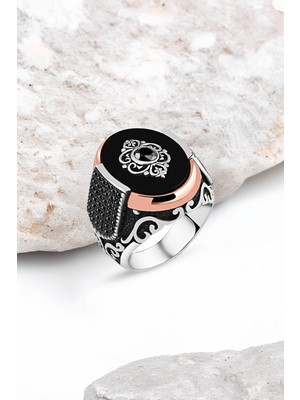 Silverplus Onix Taşlı Motifli Gümüş Erkek Yüzük