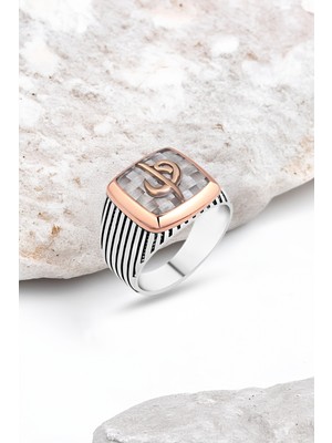 Silverplus Karbon Üzeri Elif-Vav Gümüş Erkek Yüzük