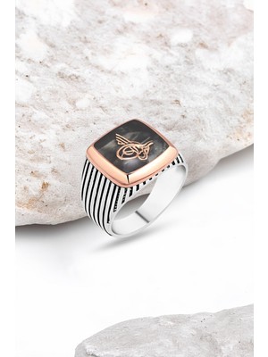 Silverplus Mineli Tuğralı Gümüş Erkek Yüzük