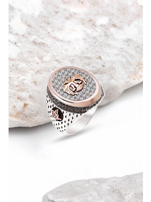 Silverplus Gümüş Zirkon Taşlı İşlemeli Erkek Yüzük