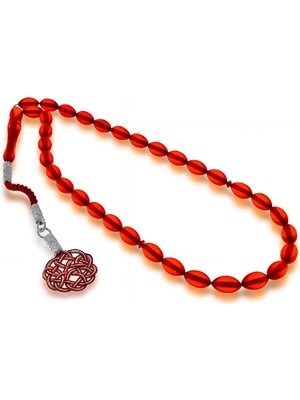 Silverplus Gümüş El İşi Kazaz Püsküllü Turuncu Renk Sıkma Kehribar Tesbih