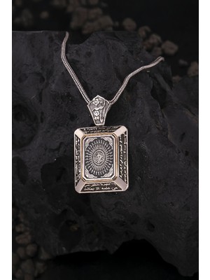 Silverplus 925 Ayar Gümüş Hat Yazılı Besmele Karartmalı Erkek Cevşen Kolye