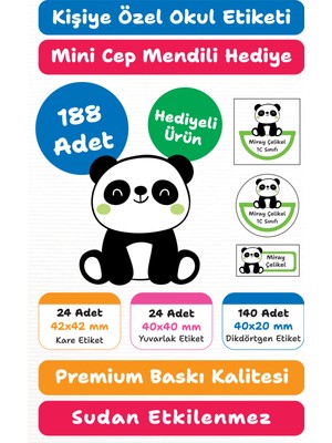 188 Adet Panda Temalı Kişiye Özel Okul Etiketi | Kalem Defter Kitap Için Isim Yazılabilir Sticker Seti Model:14
