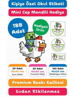 188 Adet Minecraft Temalı Kişiye Özel Okul Etiketi | Kalem Defter Kitap Için Isim Yazılabilir Sticker Seti Model:21