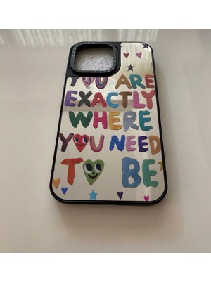 Apple Iphone 14 Pro Max Kılıf Kalp ve Yazılı Aynalı Parlak Yansımalı