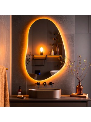 Nelyos Amber Led'li Lazer Kumlamalı Lavabo & Banyo Aynası (Dokunmatik Sensörlü)