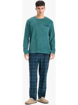 DeFacto Pijama Takımı Polar Uzun Kollu Üst Kareli Uzun Alt D0047AX25WN