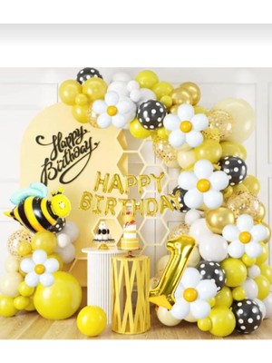 Bal Arısı Çiçekli Konsept Balon Zinciri Doğum Günü Parti Süsü