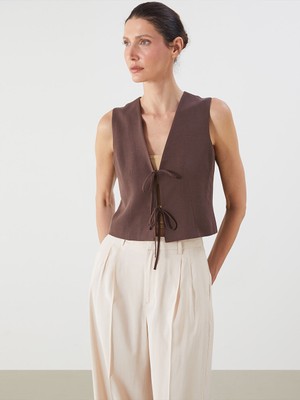 Lc Waikiki Yeni Sezon Fiyonklu Keten Karisimli Kadin Klasik Yelek - S5Q835Z8