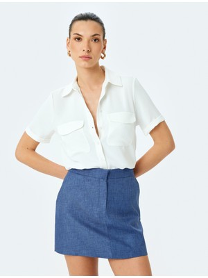 Koton Klasik Yaka Kapaklı Cepli Kısa Kollu Gömlek