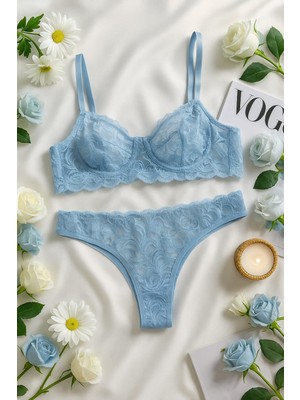 Mavi Dantel Bralet & Külot Iç Giyim Takımı