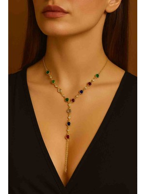 Renkli Taşlı Zarif Kadın Y Kolye