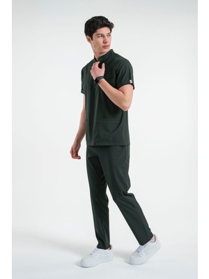 Lizy Matheo Erkek Düğmeli Hakim Yaka Hemşire Doktor Üniforma Takım Scrubs Takım Hastane Forması