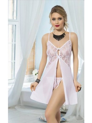 Lily Bianca Dantel Detaylı Fantezi Gecelik-Beyaz