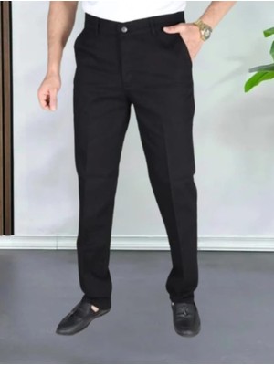 Klasik Kesim Siyah Likralı Erkek Yan Cepli Klasik Kot Pantolon Likralı Yuksek Bel