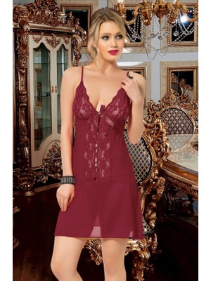 Lily Bianca Ince Askılı Fantezi Gecelik-Bordo