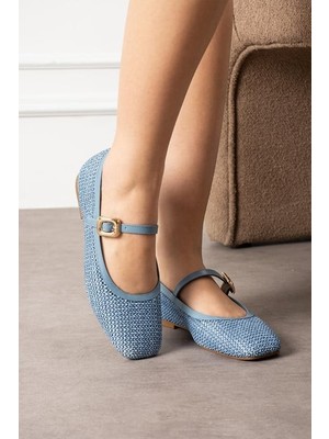 Rives Mavi Hasır Dokumalı Babet Ayakkabı