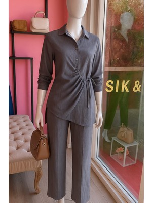 Gri Renk Ikili Takım Alt Veüst Model