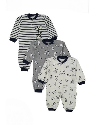Necix's Panda Desenli Manşetli Ayaksız 3lü Bebek Tulum Seti 223104