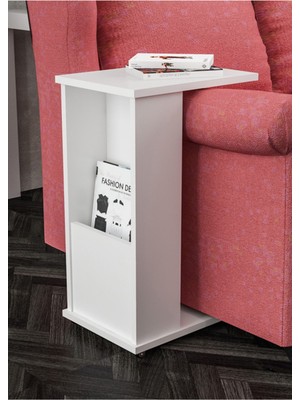 Modilayn Laptop Sehpası Raflı C Yan Sehpa Koltuk Yanı Tekerlekli Sehpa Çok Amaçlı