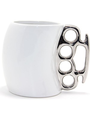 Porselen Muşta Tasarımlı Kupa Bardak Gümüş Renk